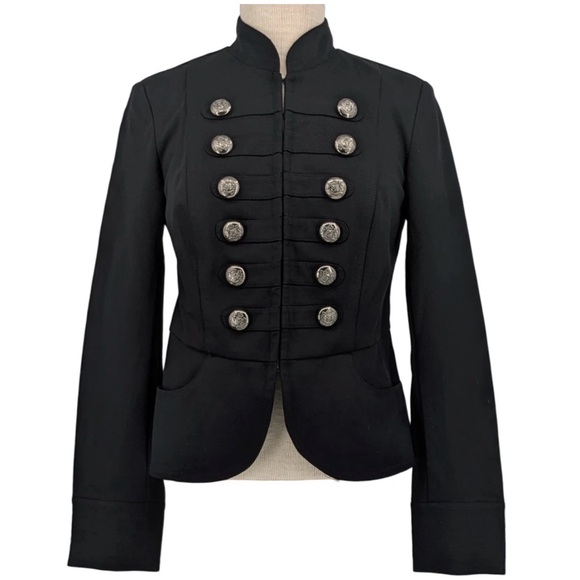 INC International Concepts Black Military Jacket with Silver Buttons